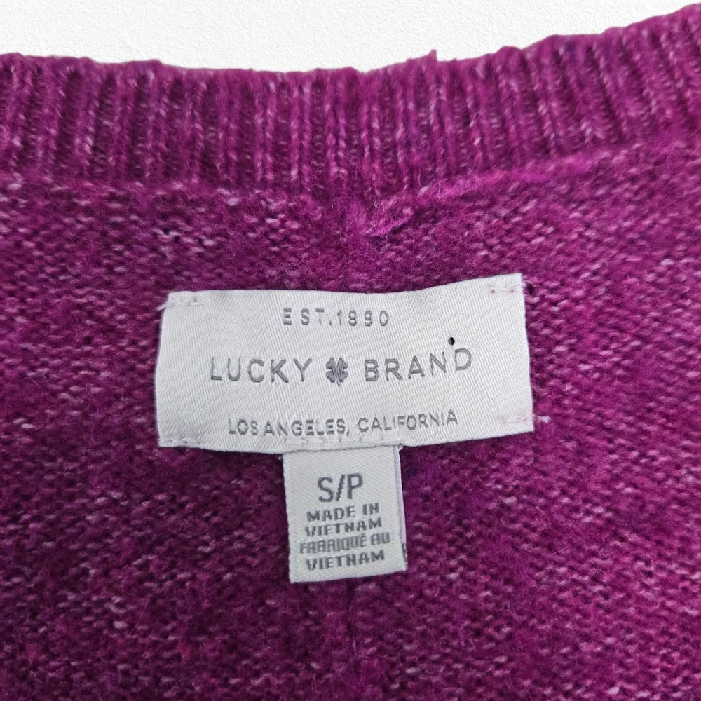 Lucky Brand Purple V-Neck Drop Hem Soft Knit Cozy Fall Sweater Size Small